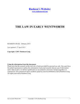 The Law in Early Wentworth