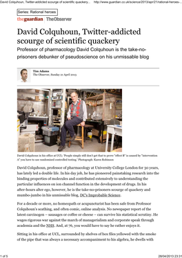 David Colquhoun, Twitter-Addicted Scourge of Scientific Quackery