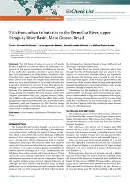 Fish from Urban Tributaries to the Vermelho River, Upper Paraguay River Basin, Mato Grosso, Brazil