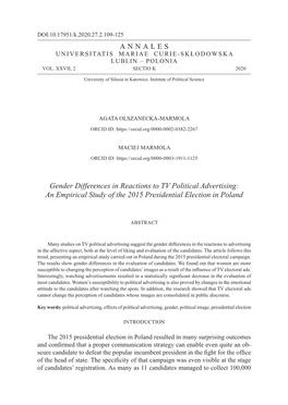 Gender Differences in Reactions to TV Political Advertising: an Empirical Study of the 2015 Presidential Election in Poland