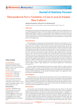 Thoracodorsal Nerve Variation: a Case Is Seen in Iranian Men Cadaver