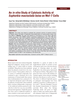 An in Vitro Study of Cytotoxic Activity of Euphorbia Macroclada Boiss on Mcf–7 Cells