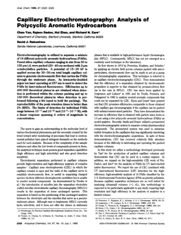 Capillary Electrochromatography: Analysis of Polycyclic Aromatic Hydrocarbons Chao Yan, Rajeev Dadoo, Hui Zhao, and Richard N