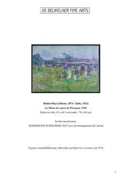 Modest Huys (Olsene, 1874 - Zulte, 1932) La Plaine De Course De Waregem , 1910 Huile Sur Toile, 45 X 64.5 Cm (Cadre : 70 X 90 Cm)