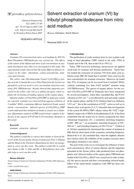 Solvent Extraction of Uranium (VI) by Tributyl Phosphate/Dodecane From