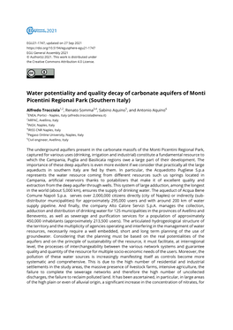 Water Potentiality and Quality Decay of Carbonate Aquifers of Monti Picentini Regional Park (Southern Italy)