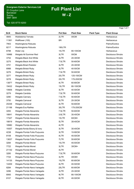 Full Plant List W