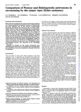 Comparison of Pasteur and Behringwerke Antivenoms In