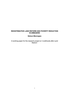 Redistributive Land Reform and Poverty Reduction in Zimbabwe