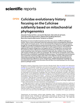 Culicidae Evolutionary History Focusing on the Culicinae Subfamily