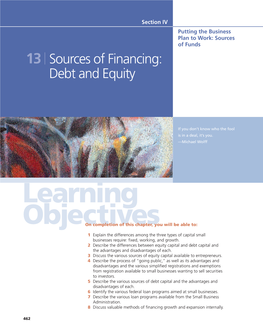 13 Sources of Financing: Debt and Equity