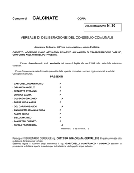 Page 1 Comune Di CALCINATE COPIA DELIBERAZIONE N. 30