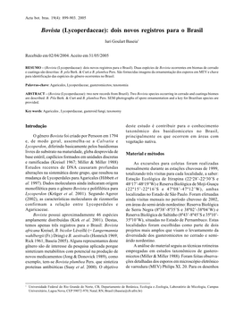 Bovista (Lycoperdaceae): Dois Novos Registros Para O Brasil