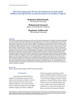 Parental Support for Literacy Development of Early Grade Children During COVID-19 School Closures in Northern Nigeria Bodunrin A