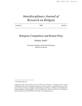 Interdisciplinary Journal of Research on Religion ______Volume 2 2006 Article 6 ______