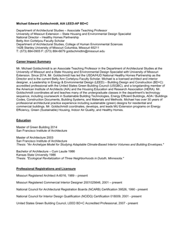 Michael Edward Goldschmidt, AIA LEED-AP BD+C Department of Architectural Studies