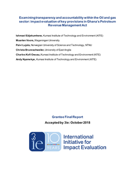 Examining Transparency and Accountability Within the Oil and Gas Sector: Impact Evaluation of Key Provisions in Ghana’S Petroleum Revenue Management Act