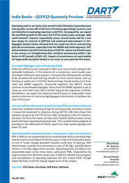 India Banks - Q1FY22 Quarterly Preview