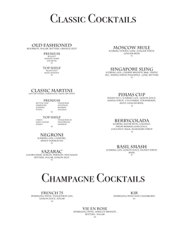 Classic Cocktails Champagne Cocktails