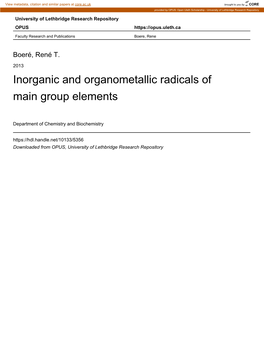 Inorganic and Organometallic Radicals of Main Group Elements