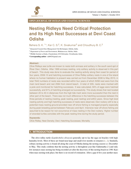 Nesting Ridleys Need Critical Protection and Its High Nest Successes at Devi Coast Odisha