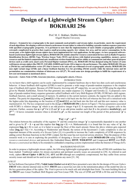 Design of a Lightweight Stream Cipher: BOKHARI 256