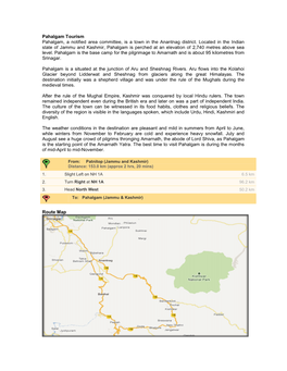 Pahalgam Tourism Pahalgam, a Notified Area Committee, Is a Town in the Anantnag District