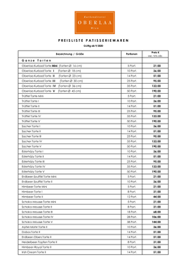 Preisliste 2020.09 Patisseriewaren