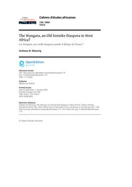 The Wangara, an Old Soninke Diaspora in West Africa? Les Wangara, Une Vieille Diaspora Soninke D’Afrique De L’Ouest ?