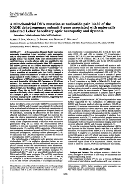 A Mitochondrial DNA Mutation at Nucleotide Pair 14459 of the NADH