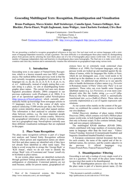 Geocoding Multilingual Texts: Recognition, Disambiguation and Visualisation