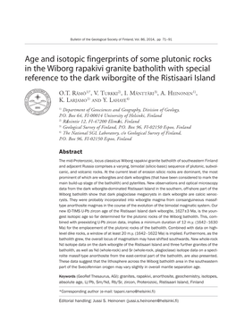 Age and Isotopic Fingerprints of Some Plutonic Rocks in the Wiborg Rapakivi Granite Batholith with Special Reference to the Dark Wiborgite of the Ristisaari Island