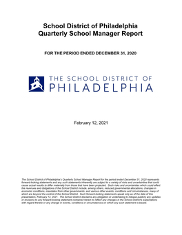 School District of Philadelphia Quarterly School Manager Report