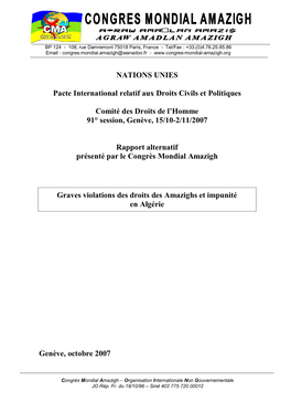 NATIONS UNIES Pacte International Relatif Aux Droits Civils Et Politiques Comité Des Droits De L'homme 91° Session, Genève