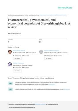 Pharmaceutical, Phytochemical, and Economical Potentials of Glycyrrhiza Glabra L: a Review