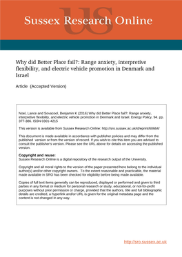 Why Did Better Place Fail?: Range Anxiety, Interpretive Flexibility, and Electric Vehicle Promotion in Denmark and Israel