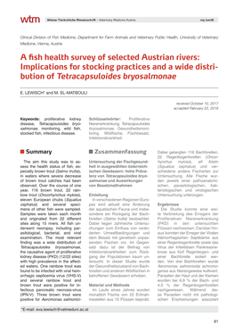 A Fish Health Survey of Selected Austrian Rivers: Implications for Stocking Practices and a Wide Distri- Bution of Tetracapsuloides Bryosalmonae