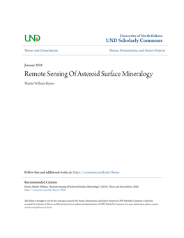 Remote Sensing of Asteroid Surface Mineralogy Martin William Hynes