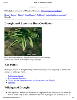 Drought and Excessive Heat Conditions Key Points Wilting And