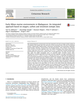 Early Albian Marine Environments in Madagascar: an Integrated Approach Based on Oxygen, Carbon and Strontium Isotopic Data