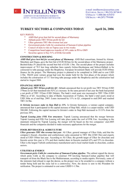 TURKEY SECTORS & COMPANIES TODAY April 26, 2006