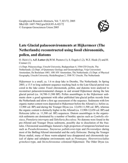 Reconstructed Using Fossil Chironomids, Pollen, and Diatoms O