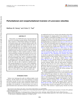 Perturbational and Nonperturbational Inversion of Love-Wave Velocities