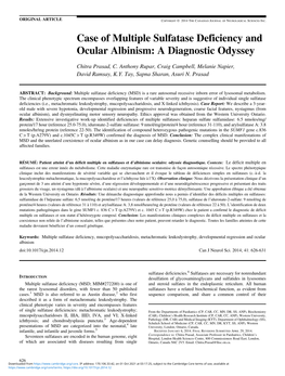 Case of Multiple Sulfatase Deficiency and Ocular Albinism: a Diagnostic Odyssey