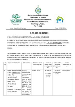 Government of West Bengal Directorate of Forests Office of the Divisional Forest Officer, Nadia-Murshidabad Division