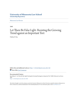 Let There Be False Light: Resisting the Growing Trend Against an Important Tort Nathan E