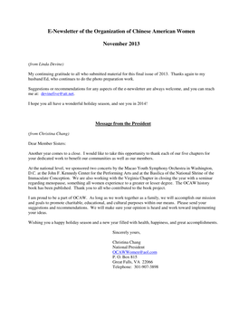 OCAW E-Newsletter Nov. 2013