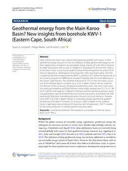 Geothermal Energy from the Main Karoo Basin? New Insights from Borehole KWV‑1 (Eastern Cape, South Africa)