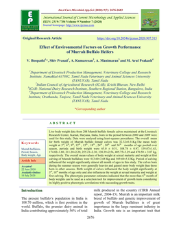 Effect of Environmental Factors on Growth Performance of Murrah Buffalo Heifers