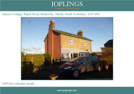 Station Cottage, Ripon Road, Baldersby, Thirsk, North Yorkshire, YO7 4PS £650 Per Calendar Month